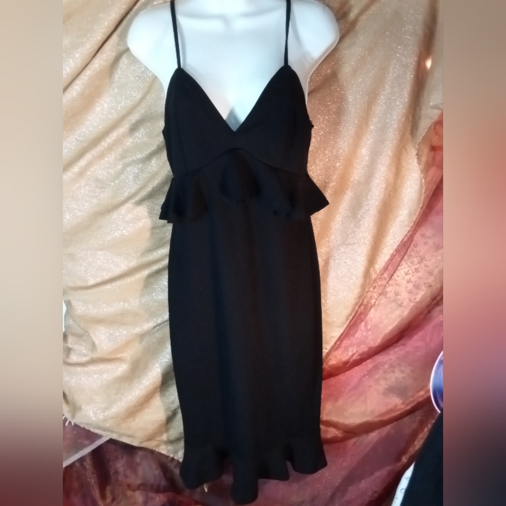 SHEIN Black Midi Dress with Ruffle Detail